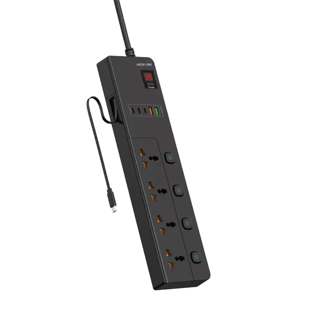 فروشگاه آنلاین نخلینو   - چندراهی برق تایمر دار با کابل متصل تایپ سی گرین لاین Green Lion GS-800 Power Socket 2M 3500W